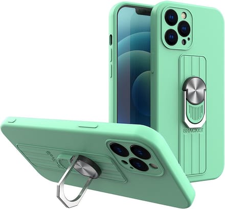 Ring Case siliconen hoesje met vingergreep en standaard geschikt voor iPhone 13 mini mint