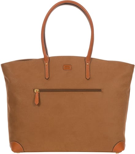 BRIC'S Leren Schoudertas Shopper met laptopvak Life Bag Camel Bruine