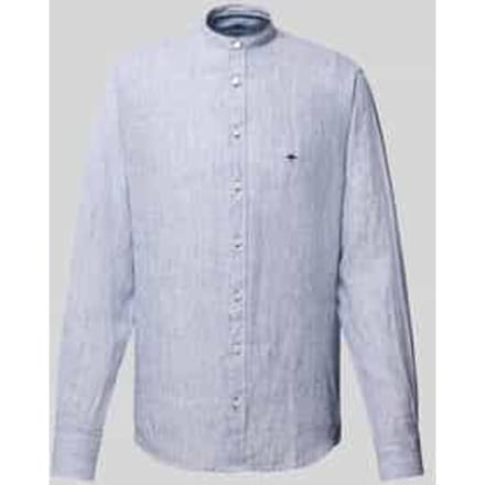 Fynch-Hatton Overhemd Fine Striped Linnen Stand-Up Collar Navy / male