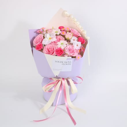 La Roselle Amsterdam Rozenboeket – Geurende Kunstrozen met Orchidee - Roze