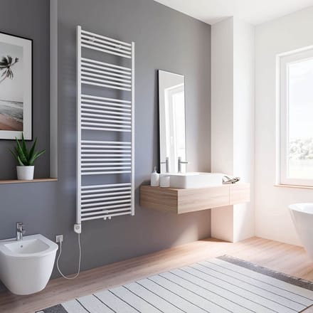 Schulte TURBO - elektrische designradiator - 60x170cm - wit - handdoekdroger - digitale remote aansluiting links - 600 Watt