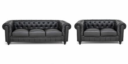 Chesterfield Banken Set - Leder - 2 & 3 Zits - Zwart - Design