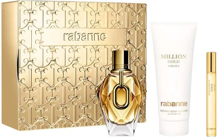 Paco Rabanne MILLION GOLD FOR HER Set 3 pcs Eau de Parfum spray 90 ml + Body lotion 100 ml + Eau de Parfum spray 10 ml