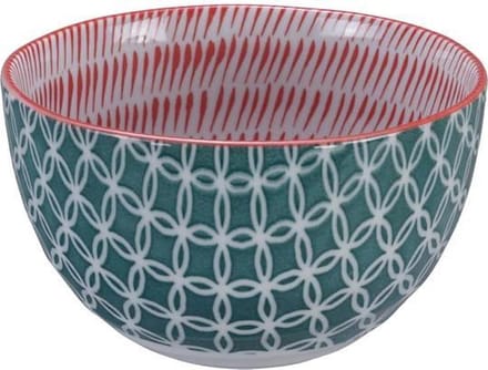 Tokyo Design Studio - Mixed Bowl Tochiri Red/Net Green 15x8.5cmh 750ml