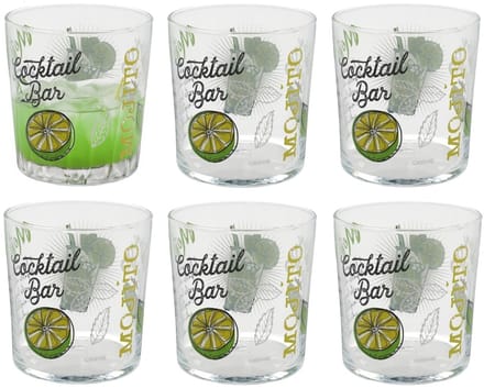 Gerimport Mojito cocktailglazen - 6x - gedecoreerd glas - met teksten - 360 ml