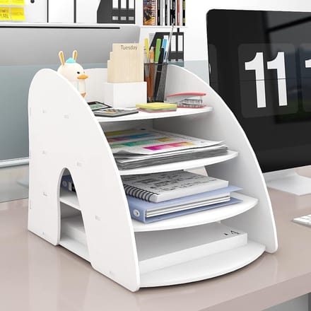 Bureau Organizer - Papier Sorteren - Thuis Kantoor - Vier Lagen Opslag - 35x25x29cm - Wit