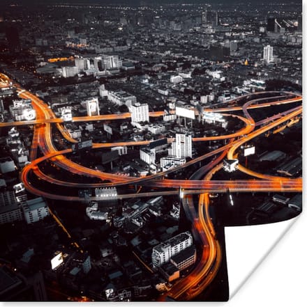Poster Skyline - Verkeer - Nacht - 30x30 cm