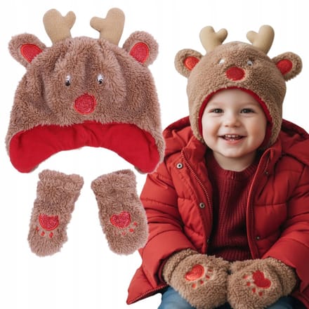 Warme winteroutfit voor kinderen, pluche muts + handschoenen Rendier