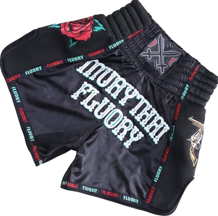 Fluory Muay Thai Kickboks Broekjes Pistola Zwart - M