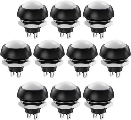 10x Mini Drukknop Wit 12mm Momentane AAN/UIT Schakelaar voor Auto, PC en Verlichting