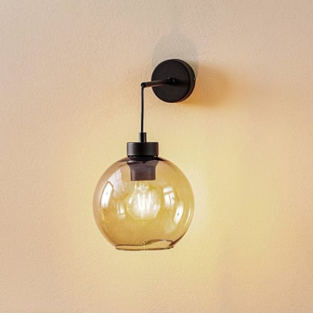 TK Lighting Wandlamp Cubus, zwart/rookgrijs, glas, 30 cm hoog, E27