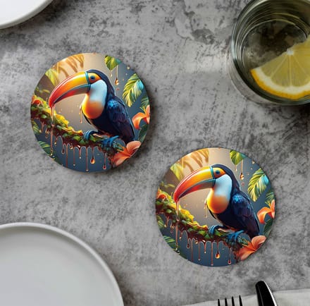 GR onderzetters voor glazen - Tropical Toucan dripping - Vinyl - 6st