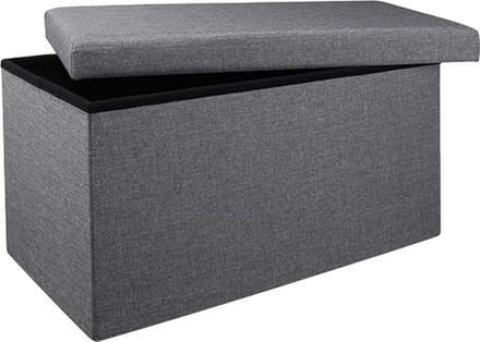 HI poef/hocker/opbergbox - grijs - polyester/mdf - 76 x 38 cm - opvouwbaar