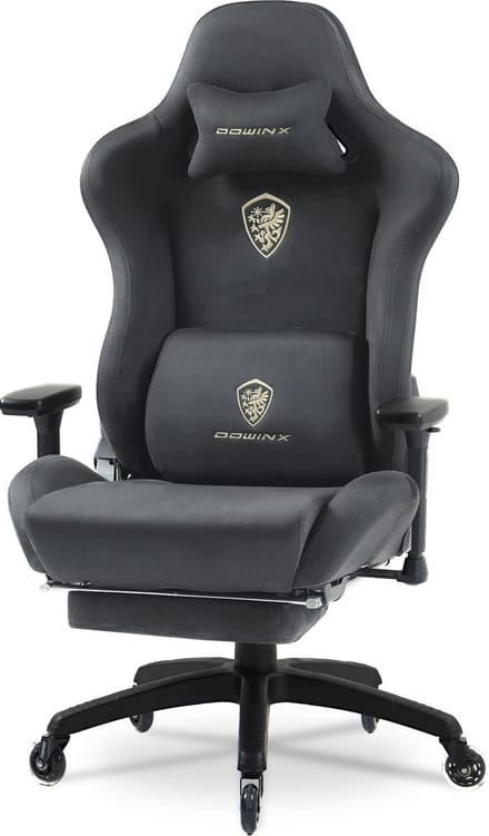 Dowinx Gamingstoel – lendenkussen – Microvezel – Voetensteun – 160° verstelbaar – Grijs