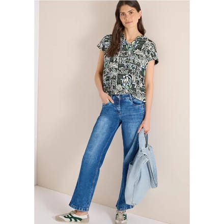 Blouse met gespleten hals en structuurmix