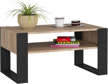 Salontafel Koffietafel DOMI / Sonoma Eik - Zwart / 92x45x53 cm