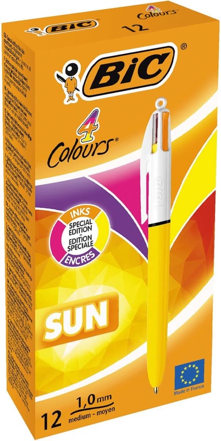 Bic 4 Colours Sun, balpen, 0,32mm, 4 fashion inktkleuren, lichaam geel