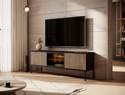 Meubella - TV-Meubel Legend - Mat zwart - Eiken - 154 cm