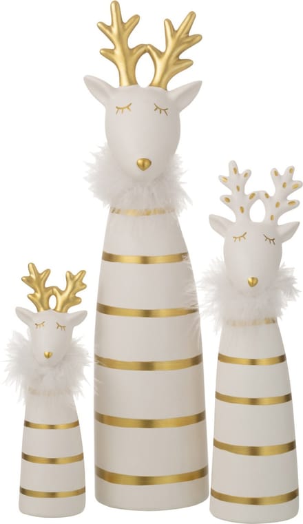 J-Line decoratie Eland - keramiek - goud/wit - large - 2 stuks
