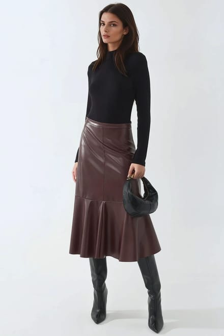 Hooggetailleerde Faux Leer Midi Rok