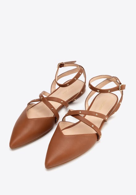 Wittchen Dames Leren Ballerina's met Metallic Accenten Bruin Natuurlijk Leer