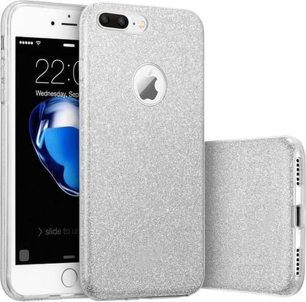 Geschikt voor Apple iPhone 7 Plus - 8 Plus hoesje - Zilver - Glitter - Soft TPU