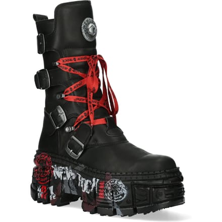 New Rock halfhoge punk lederen laarzen-WALL028B-C1