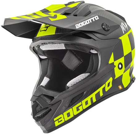 Bogotto V328 Xadrez Carbon Zwart Geel Crosshelm - Helm