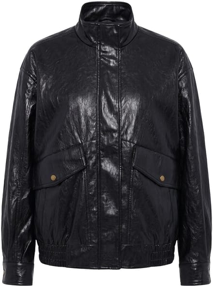 Studio Untold - Dames - Jas van imitatieleer oversized rits elastische zoom - Zwart - Maat 58+