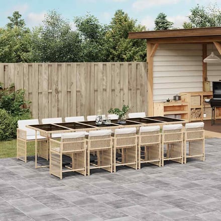 vidaXL - 13-delige - Tuinset - met - kussens - poly - rattan - beige