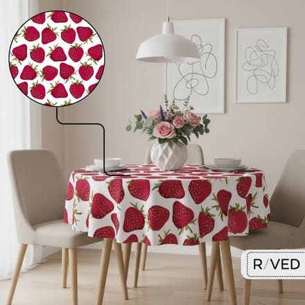Raved Rond Tafelzeil - 140 cm ø - Aardbeien Rood - PVC - Afwasbaar