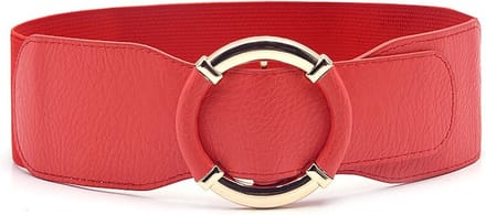 Amodi - Dames riem met Ronde Gesp - Elastische Riem - Uitsluitend Bestemd Voor Slanke Taille - Stretch - Modern - Jurk - Vest - Tailleriem - Mode - Rood