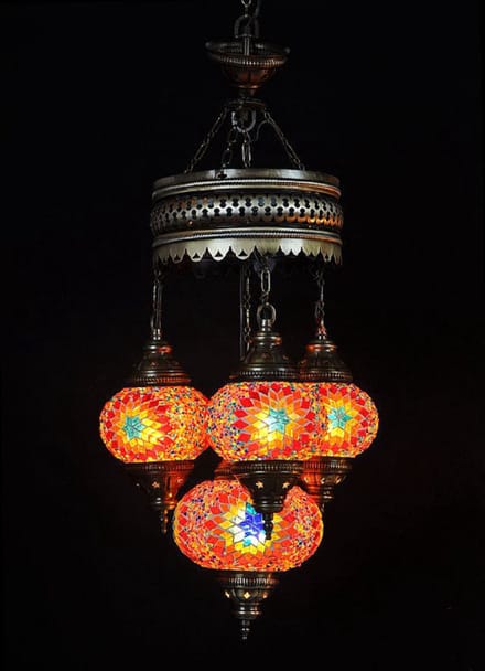 Turkse hanglamp mozaïek glas multicolour - hanglamp 4 bollen - hoogte 80 cm - E-14 fitting
