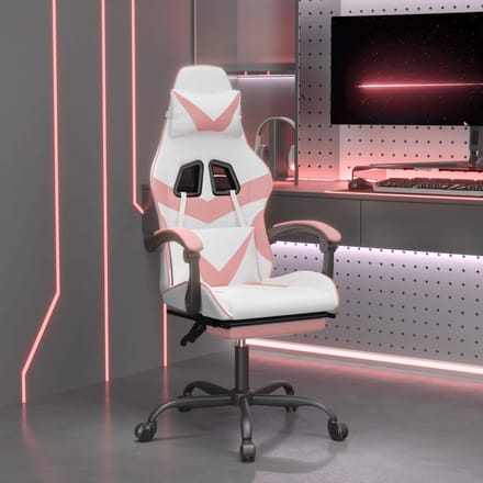 vidaXL - Gamestoel - met - voetensteun - kunstleer - wit - en - roze