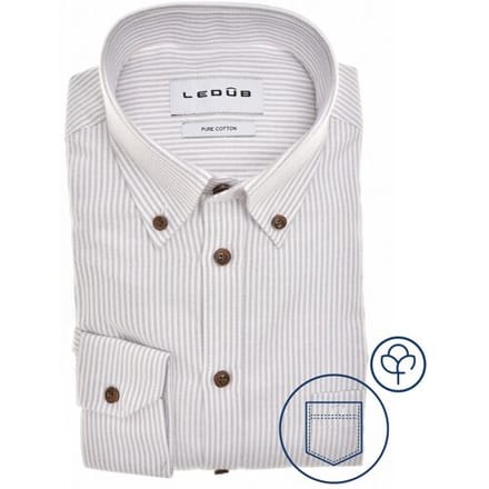 Ledûb Overhemd Oxford Cotton Vertical Stripe Button-Down Licht Grijs / male