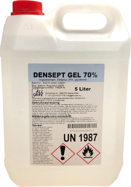 Alcoholgel 70% 5 Liter, 2 flessen