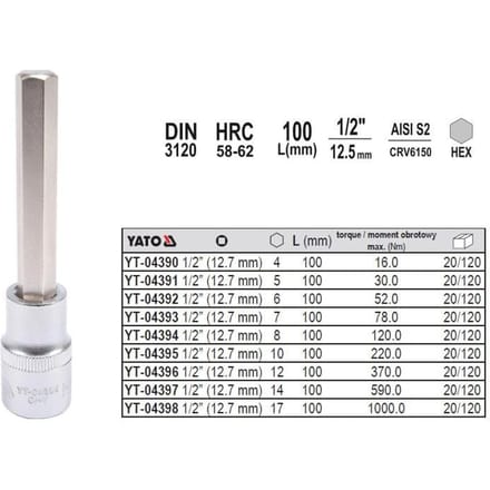 YATO Serie - Inbussleutel - 17 mm - 1/2" - 100 mm