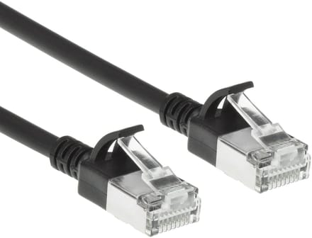 ACT Zwarte 10 meter LSZH S/FTP CAT6A slimline patchkabel snagless met RJ45 connectoren DB7910