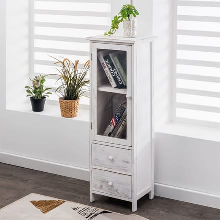 ETANIA-vitrine, wit, met 2 lades in vintage-stijl