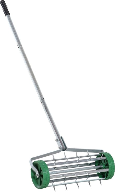 Outsunny Gazonbeluchter handmatig met verstelbaar handvat - Verticuteerder - Mosverwijderaar - Gazonroller - Groen