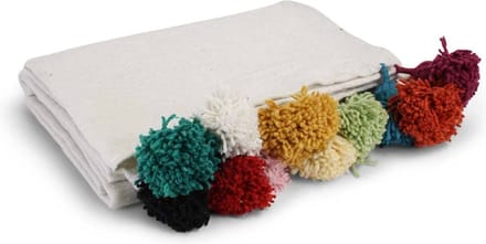 Safaary - Marokkaanse Bedsprei Wit met gekleurde Pom-poms