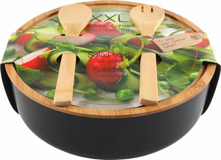 Svenska Living - Saladeschaal/kom - Met couvert - Bamboe - Zwart - D30 cm