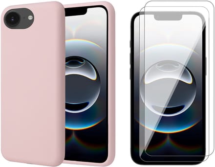 Hoesje geschikt voor iPhone 16e - 2x Screenprotector Glas - Mat Back Case Roze