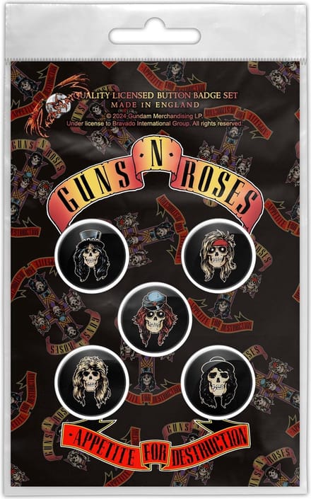 Guns N' Roses - Appetite For Destruction Badge/button - Set van 5 - Zwart
