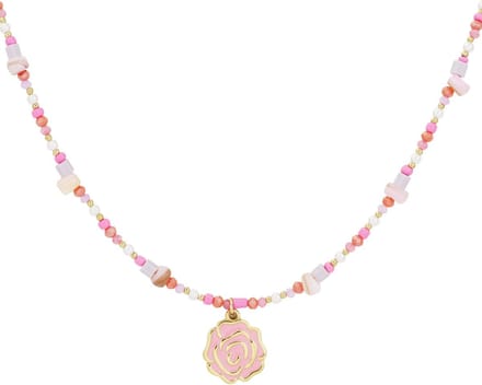 beaded rose ketting - roze &