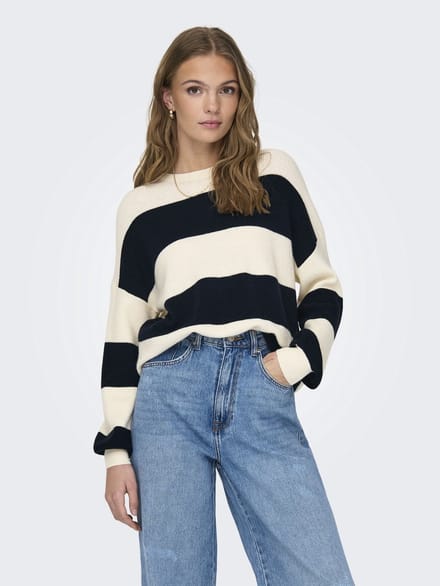 Only Trui Onlatia L/s Stripe Pullover Knt Noo 15220044 Whitecap Gray Dames Maat - S