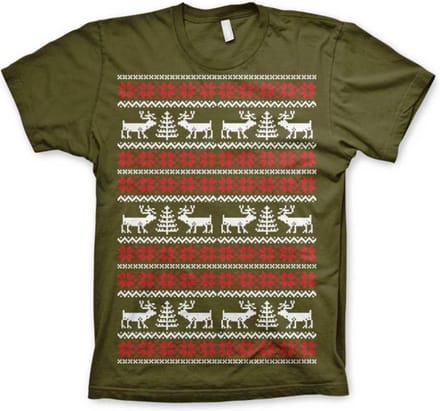 Heren Tshirt -S- Christmas Knit Pattern Groen
