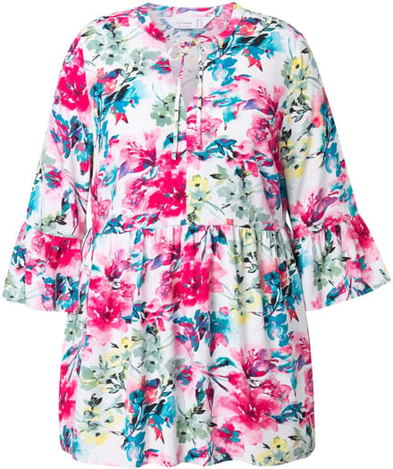 MIAMODA - Dames - Blouse A-lijn bloemmotief volants - Sneeuwwit - Maat 44