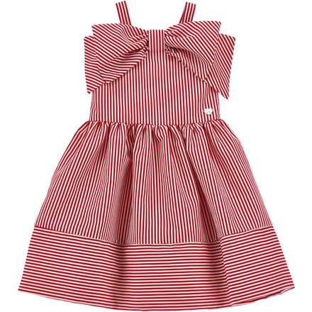 Gestreepte jurk met rode en witte baby strik