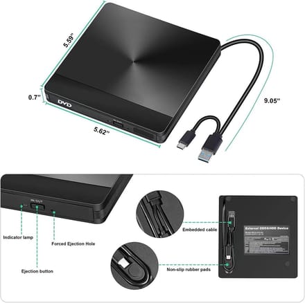 Externe DVD Brander - USB Optische Drive - Laptop PC - Hoge Snelheid - Draagbaar - Zwart